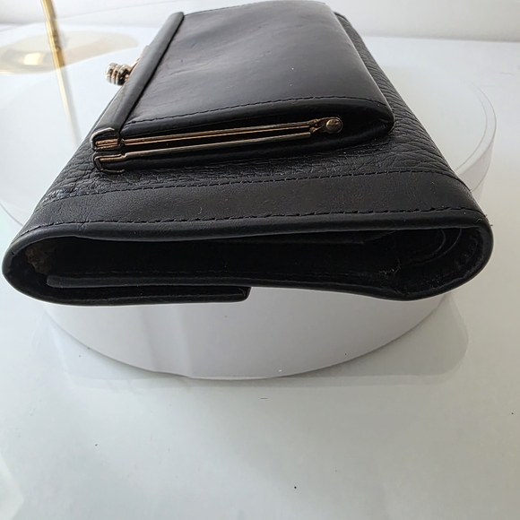 Dooney Bourke Trifold Wallet Clutch Leather Kisslock Coins Black - Picture 4 of 15